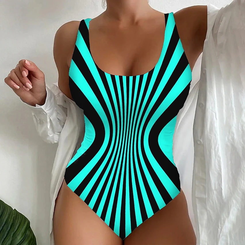 【😍S~6XL】Seksowny, jednoczęściowy kostium kąpielowy w paski (3624249)
