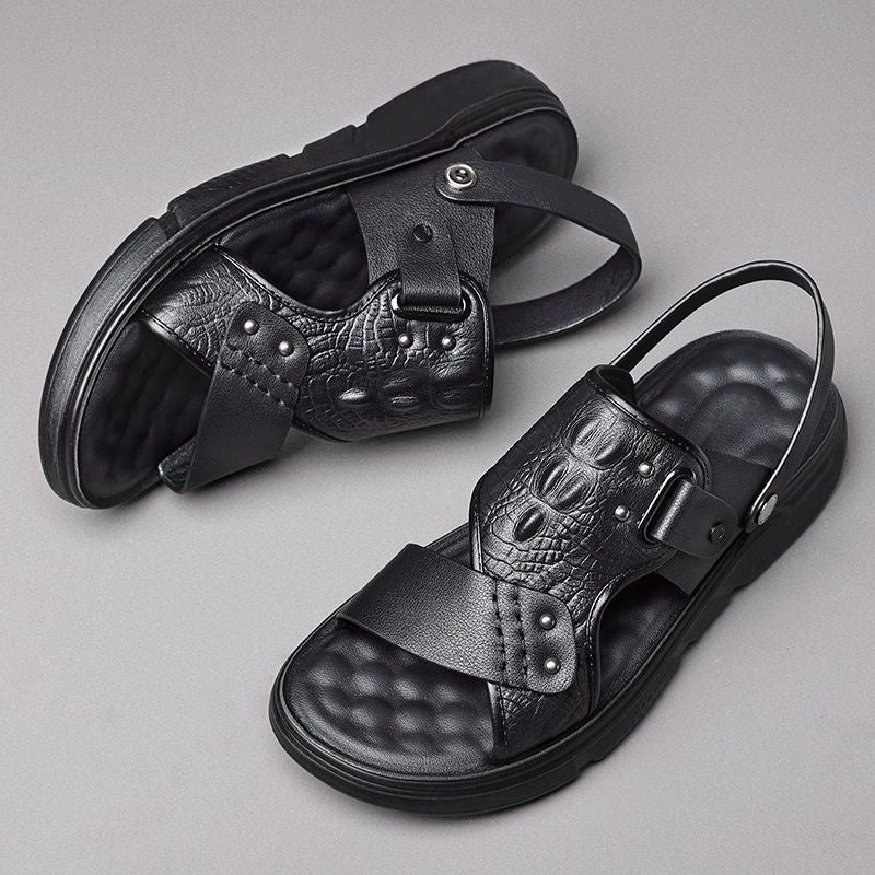 🐂【Kup 1, a 1 dostaniesz gratis】【38-44】Nowe męskie skórzane sandały plażowe z grubą podeszwą-4040569