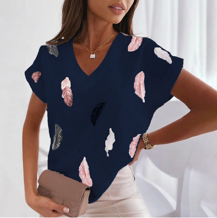 🎉🌈【Ograniczona ilość】🔥✨【S-6XL】2025 Lato Nowy Prosty Wygodny Miękki Damski T-shirt z nadrukiem 3D Piór-3970872