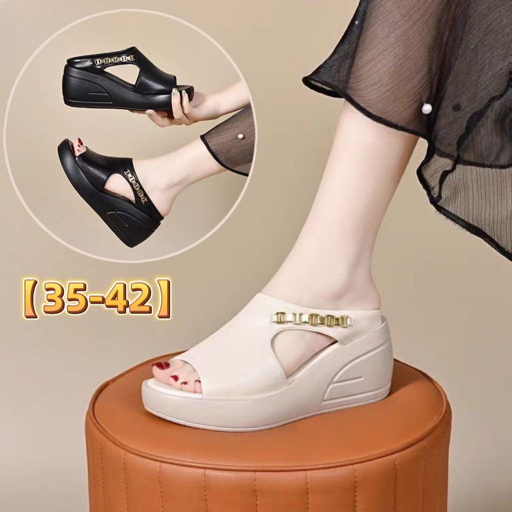 🔥【Ograniczona zniżka 49%】🥿🔥🥿【Kup 1, a 1 dostaniesz gratis】【35-42】Nowe damskie buty ze skóry naturalnej z grubą i miękką podeszwą, lato 2025, rzymskie buty plażowe-4040559