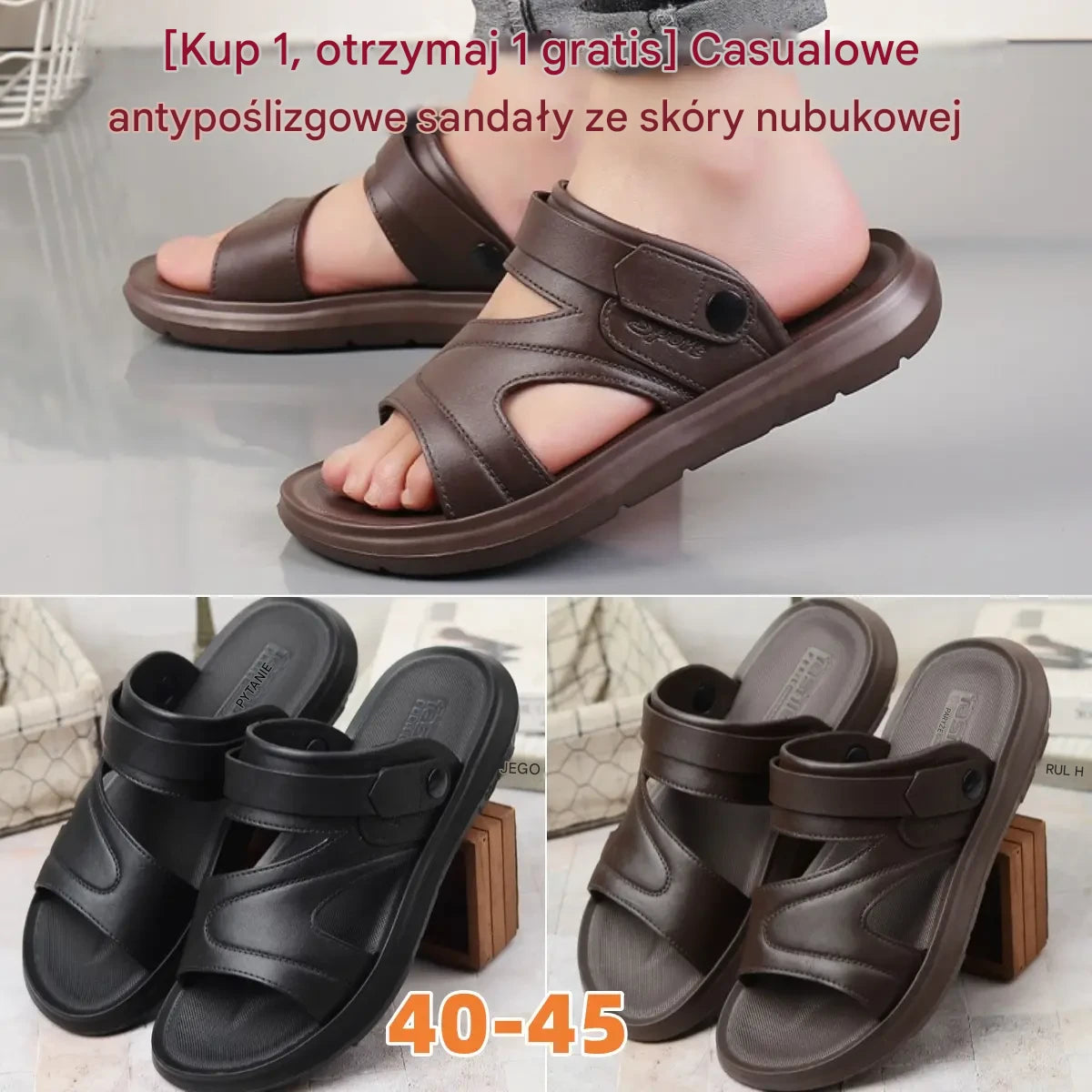 【40-45】 Męskie sandały skórzane casualowe