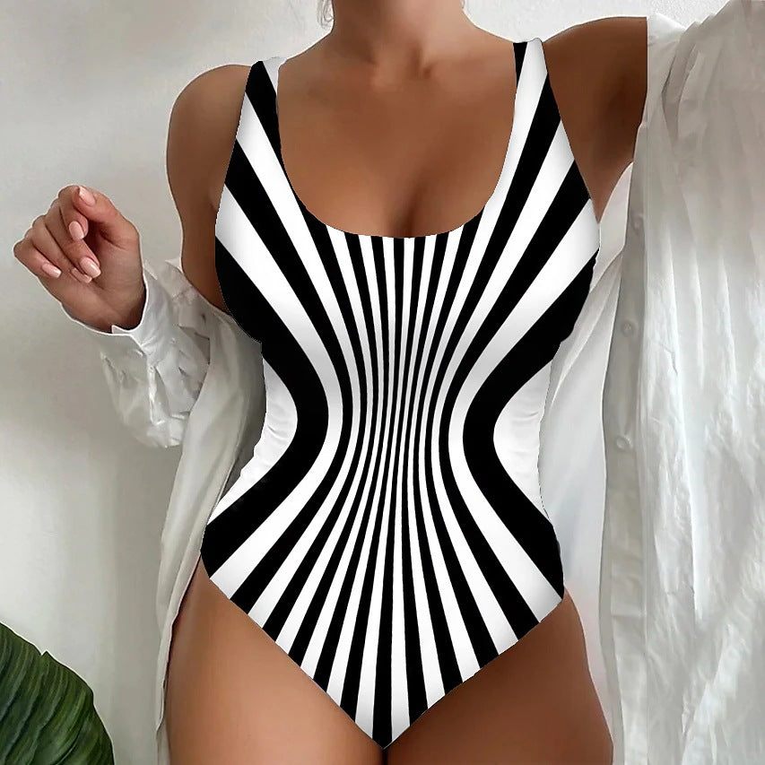 【😍S~6XL】Seksowny, jednoczęściowy kostium kąpielowy w paski (3624249)