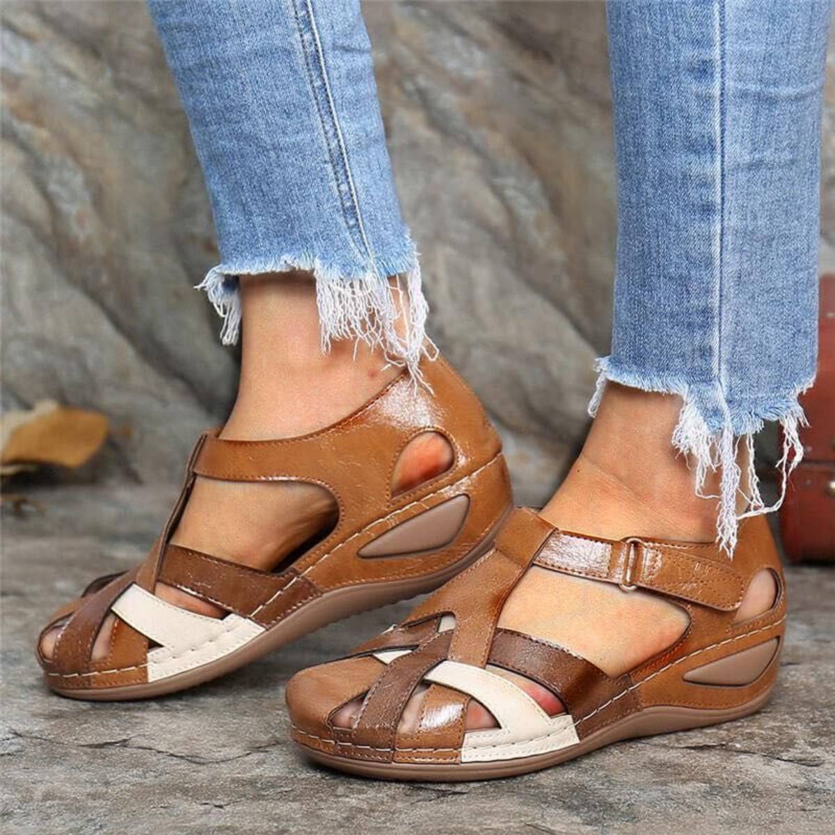🩰Venta express【35-43】Sandalias de mujer con plataforma de cuero suave y recortes 4231023
