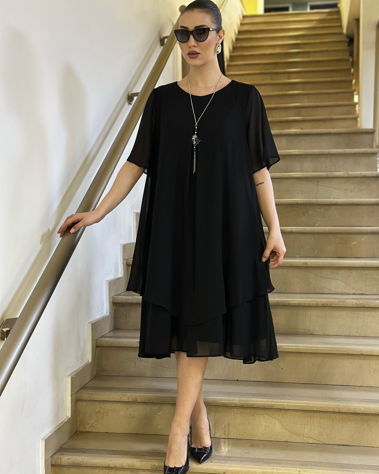 【S-5XL】 Długa elegancka i szyfonowa sukienka, wysokiej jakości design