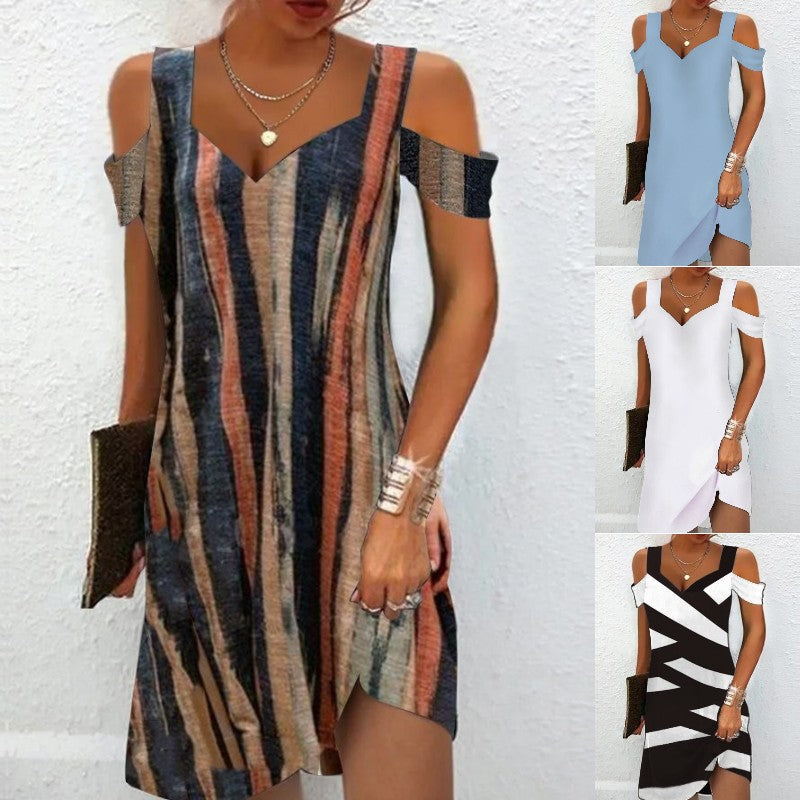 🔥🔥👗 2024 Letnia nowa modna sukienka z dekoltem w serek i nadrukiem-3646324
