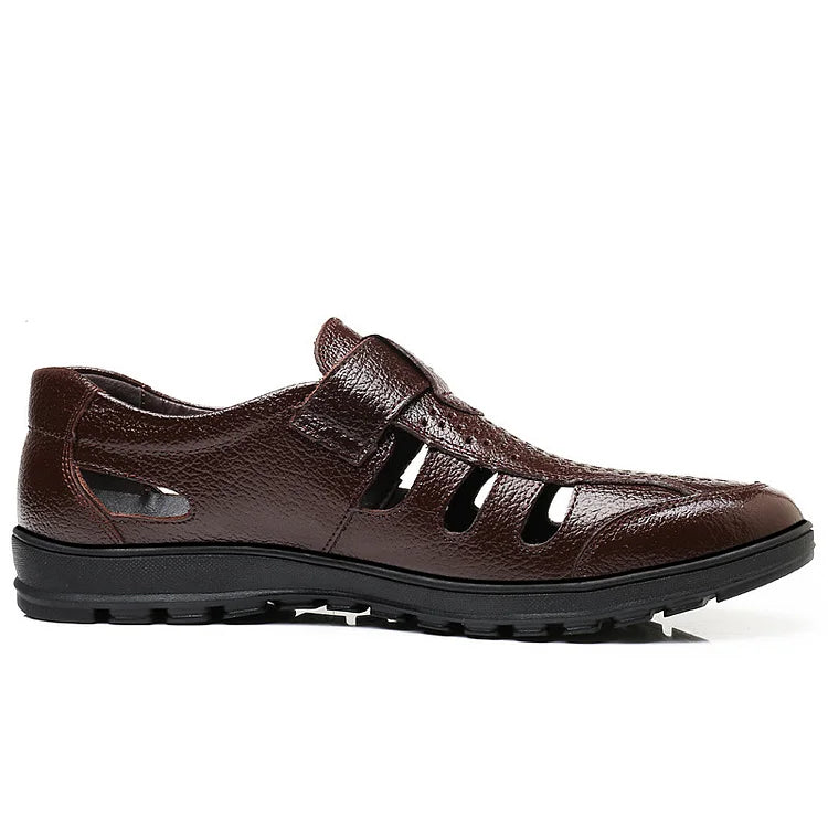 😎👞【Piele naturală premium – versiune nou îmbunătățită】Sandale bărbătești high-end din piele naturală, cu design perforat