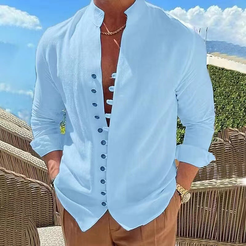 🔥🔥【Kup 1, a 2 dostaniesz gratis】🔥【S-3XL】Męska koszula z kołnierzykiem stójkowym i guzikami-4017532