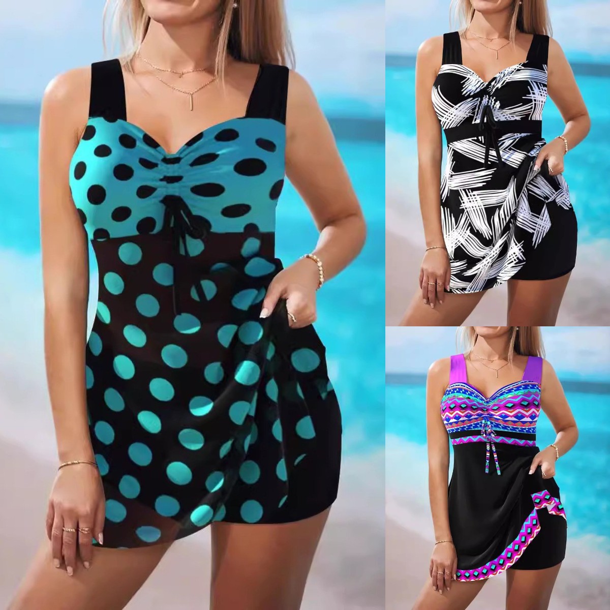 【S-4XL】 Damski strój kąpielowy bikini Kostiumy kąpielowe Seksowne stroje kąpielowe z dekoltem w serek 3637511