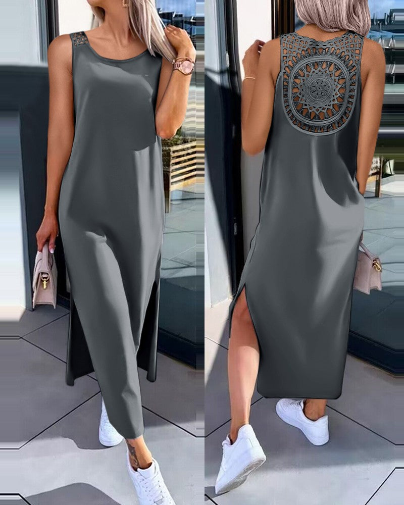 【S-XXL】 Letnia sukienka bez rękawów z rozcięciami po bokach-3692093