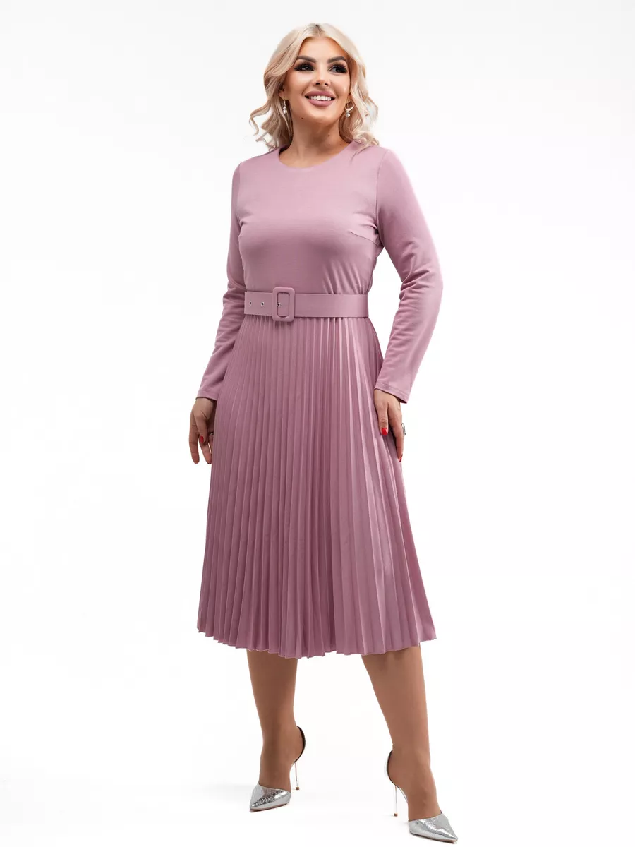 ✨【S-5XL】👗2025 jesień i zima nowa moda elegancka wysokiej jakości jednokolorowa plisowana sukienka-3861007