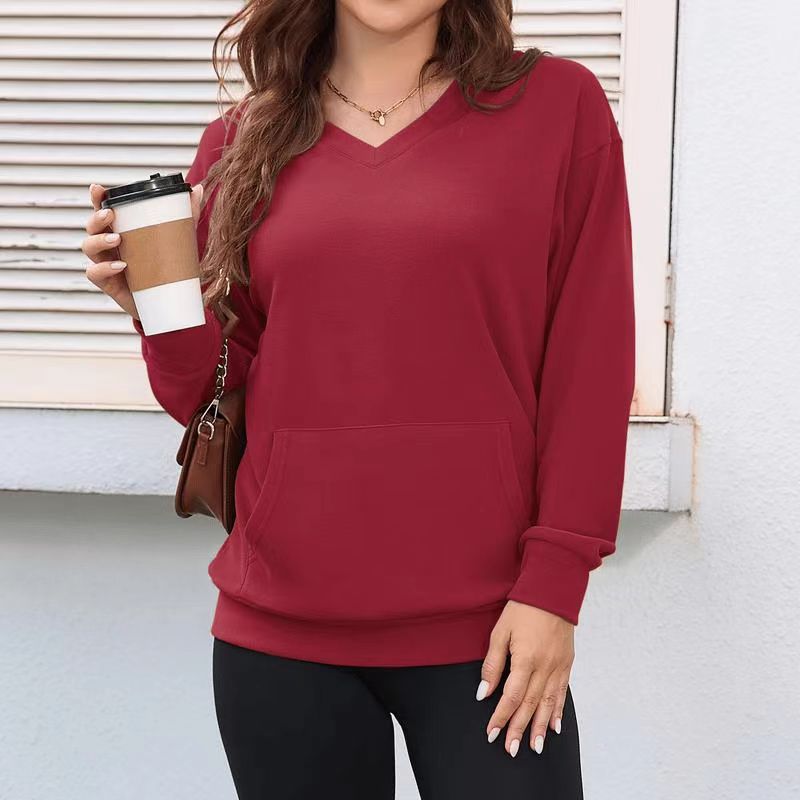 【S-3XL】Damska bluza z kapturem i dekoltem w serek, bez czapki i kieszeni 4176927