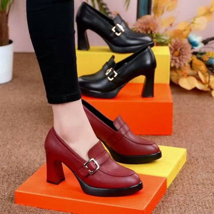 👠【35-40】🔥 Hit 2025! 💖Stylowe skórzane buty damskie na wysokim grubym obcasie | Komfort i moda w jednym-4095019