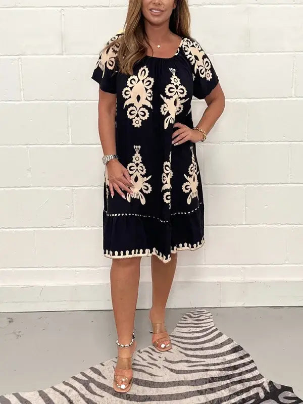 🤩🌹【S-4XL】 Kwadratowa sukienka z geometrycznym wzorem Multi Print-3671522