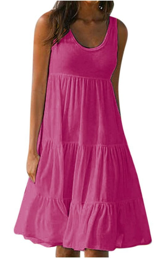 👗 【S-5XL】 Prosta sukienka w jednolitym kolorze