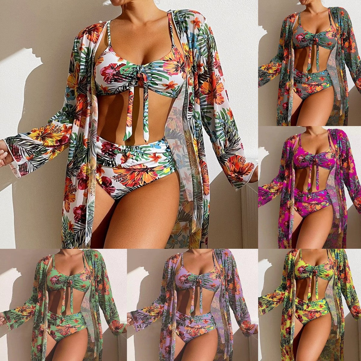 👙☀️【S-2XL】【3-częściowy zestaw】Nowy zestaw strojów kąpielowych 3-częściowy 2025 z modną chustą-3982743