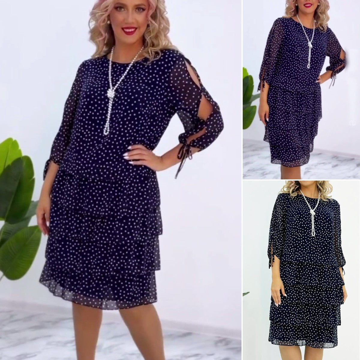 🥰【S-5XL】2025 Nowa elegancka luźna sukienka w kropki-3891127