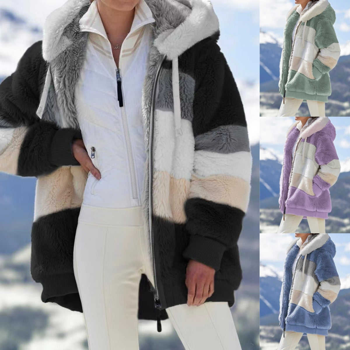 ☃️Oferta limitada❄️【S-5XL】Nueva chaqueta de invierno para mujer 2025, gruesa con franjas de felpa-4127525