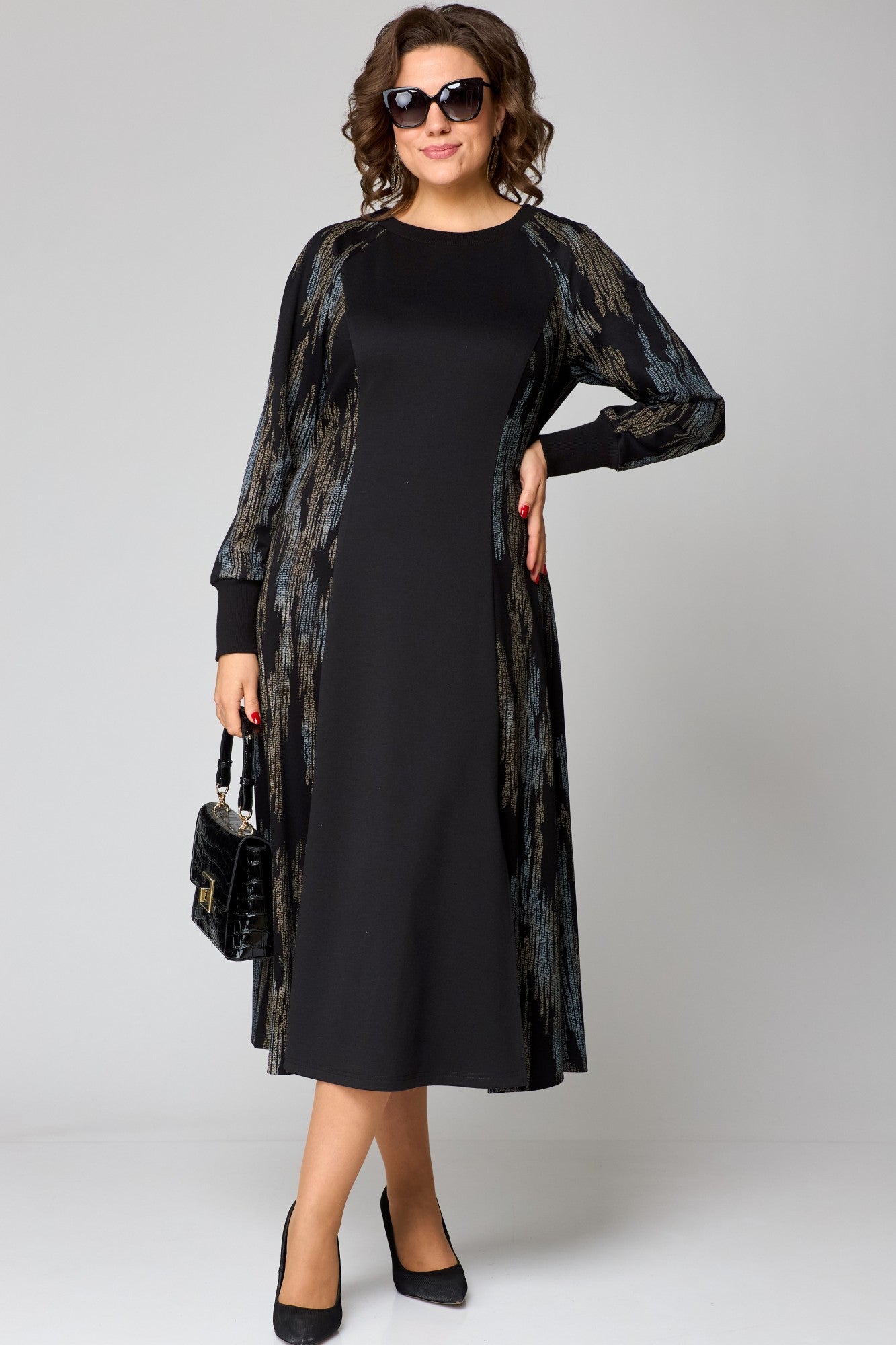 💃【S-5XL】💕Nowa sukienka z długim rękawem i błyszczącymi wstawkami, o eleganckim kroju, dopasowana i wygodna.