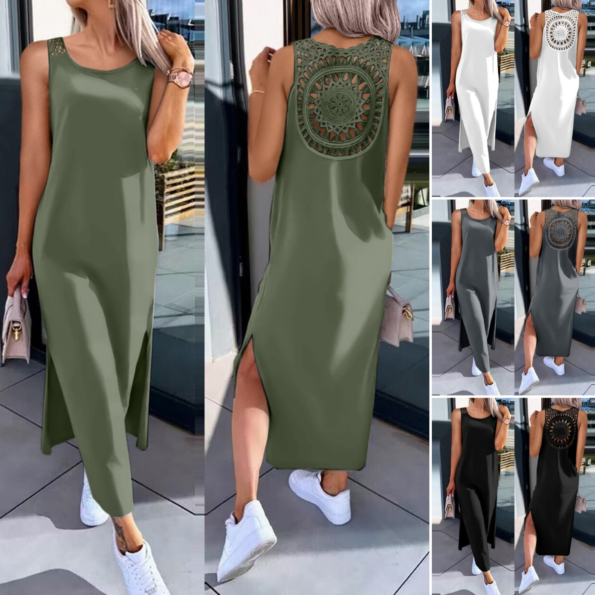 【S-XXL】 Letnia sukienka bez rękawów z rozcięciami po bokach-3692093
