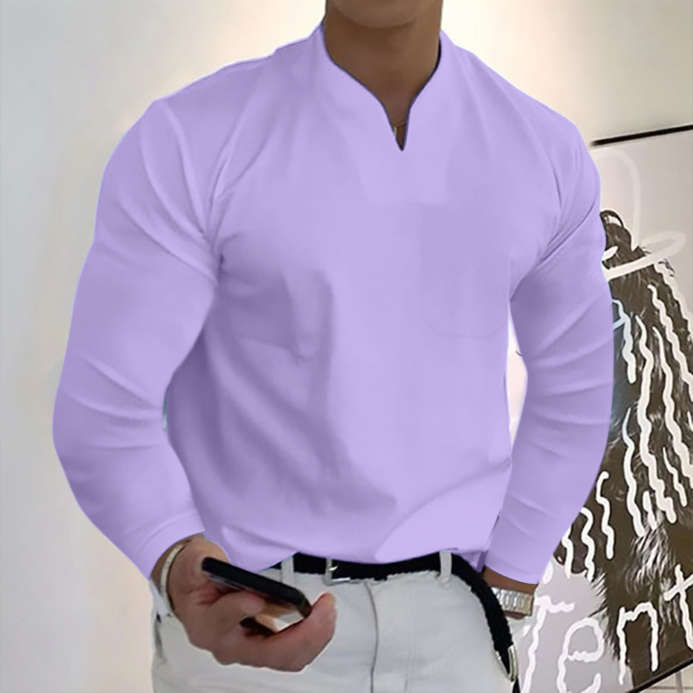 đăS-5XLă Nowy stylowy, elastyczny, baweĆniany T-shirt mÄski z dekoltem w ksztaĆcie litery V, na lato-3916336