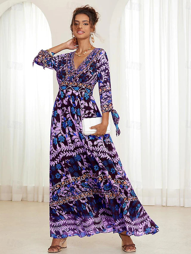 💟【S-5XL】👗2024 nowa elegancka sukienka z nadrukiem i dekoltem w szpic-3655304
