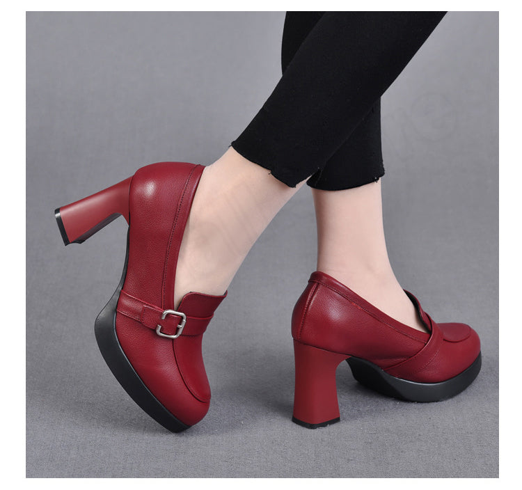 👠【35-40】🔥 Hit 2025! 💖Stylowe skórzane buty damskie na wysokim grubym obcasie | Komfort i moda w jednym-4095019