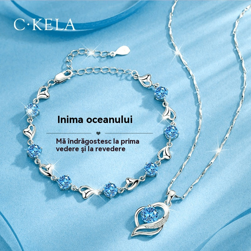 ✨✨【Kup 1, a 1 otrzymasz gratis】💎Serce oceanu 925 srebro bransoletka + naszyjnik zestaw-3996707