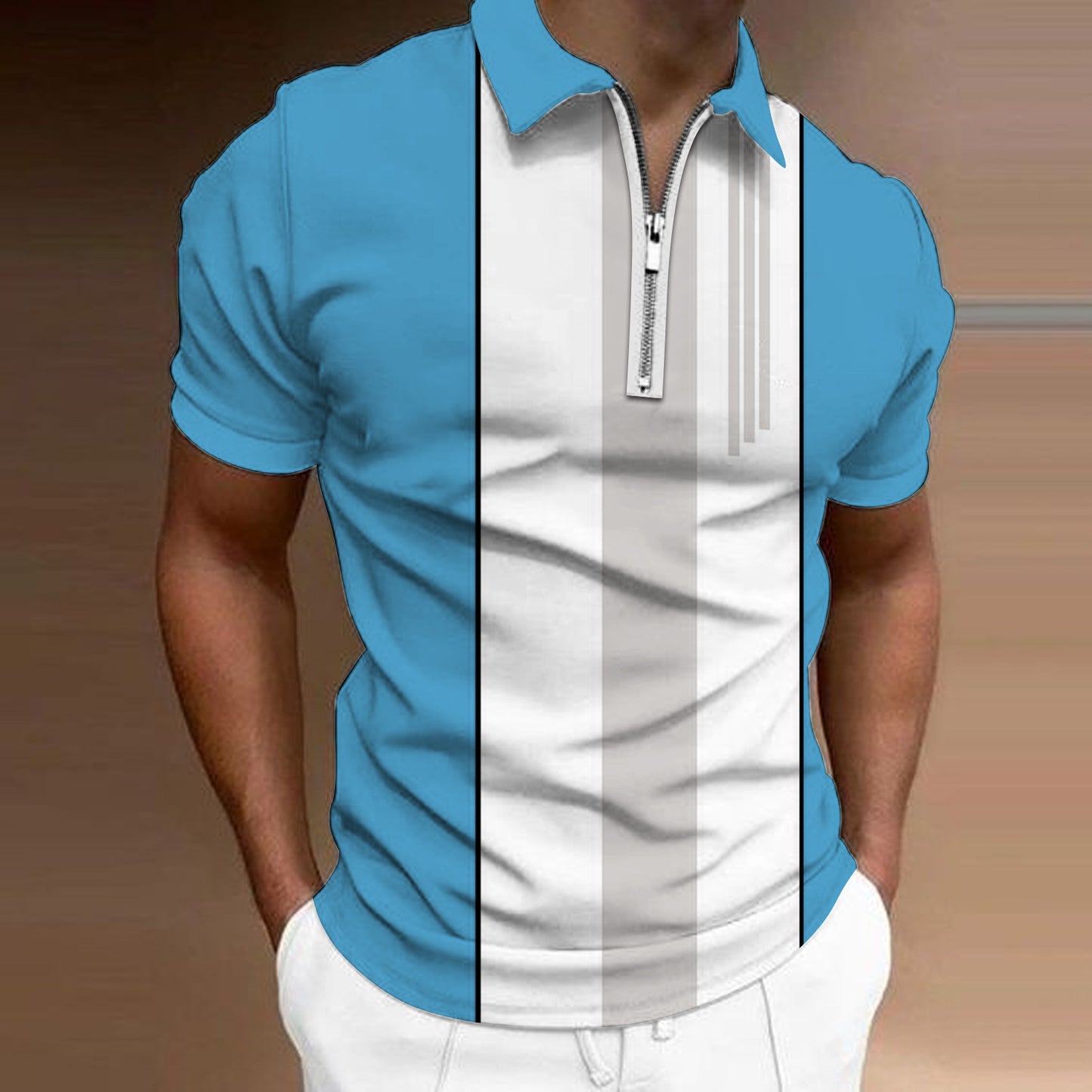 👔【S-6XL】 Nowy styl T-shirtu z klapami i zamkiem błyskawicznym-3715917
