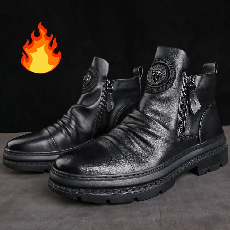 👞【39-44】Nowe jesienne i zimowe botki męskie skórzane, wysokiej jakości skóra-3765112