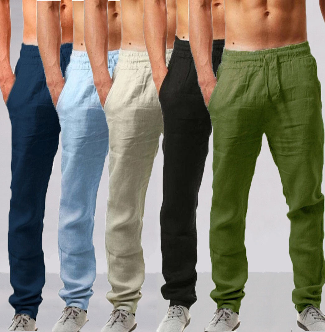 💥👖【S-4XL】 2025 nowe letnie męskie luźne, oddychające, codzienne spodnie sportowe wykonane z bawełny i lnu💨-3990972