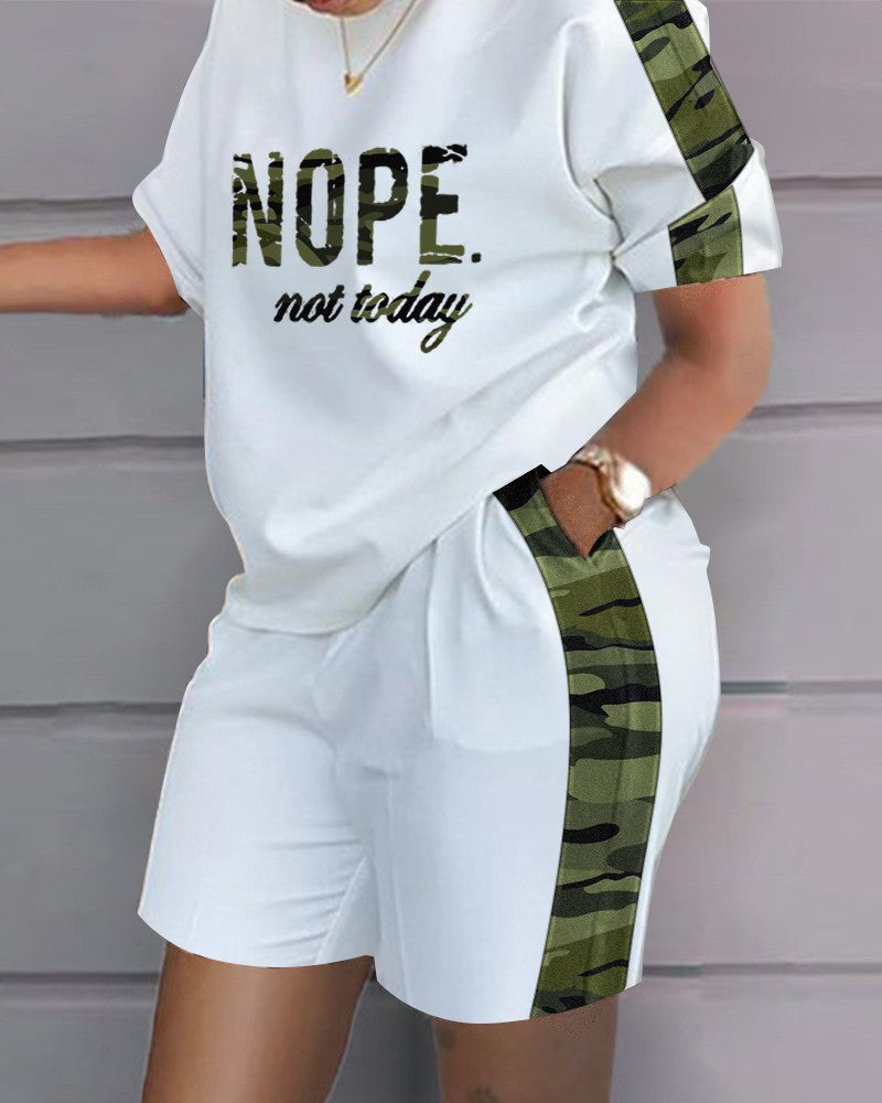😍 【Top + spodenki】 Damskie, letnie modne bluzki z okrągłym dekoltem i luźne szorty-3708892