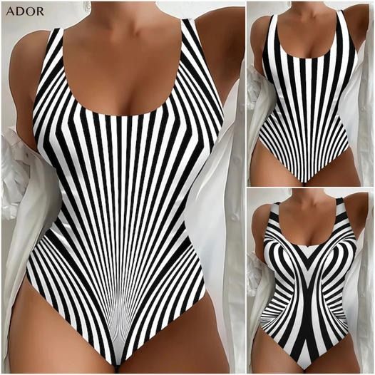 【😍S~6XL】Seksowny, jednoczęściowy kostium kąpielowy w paski (3624249)