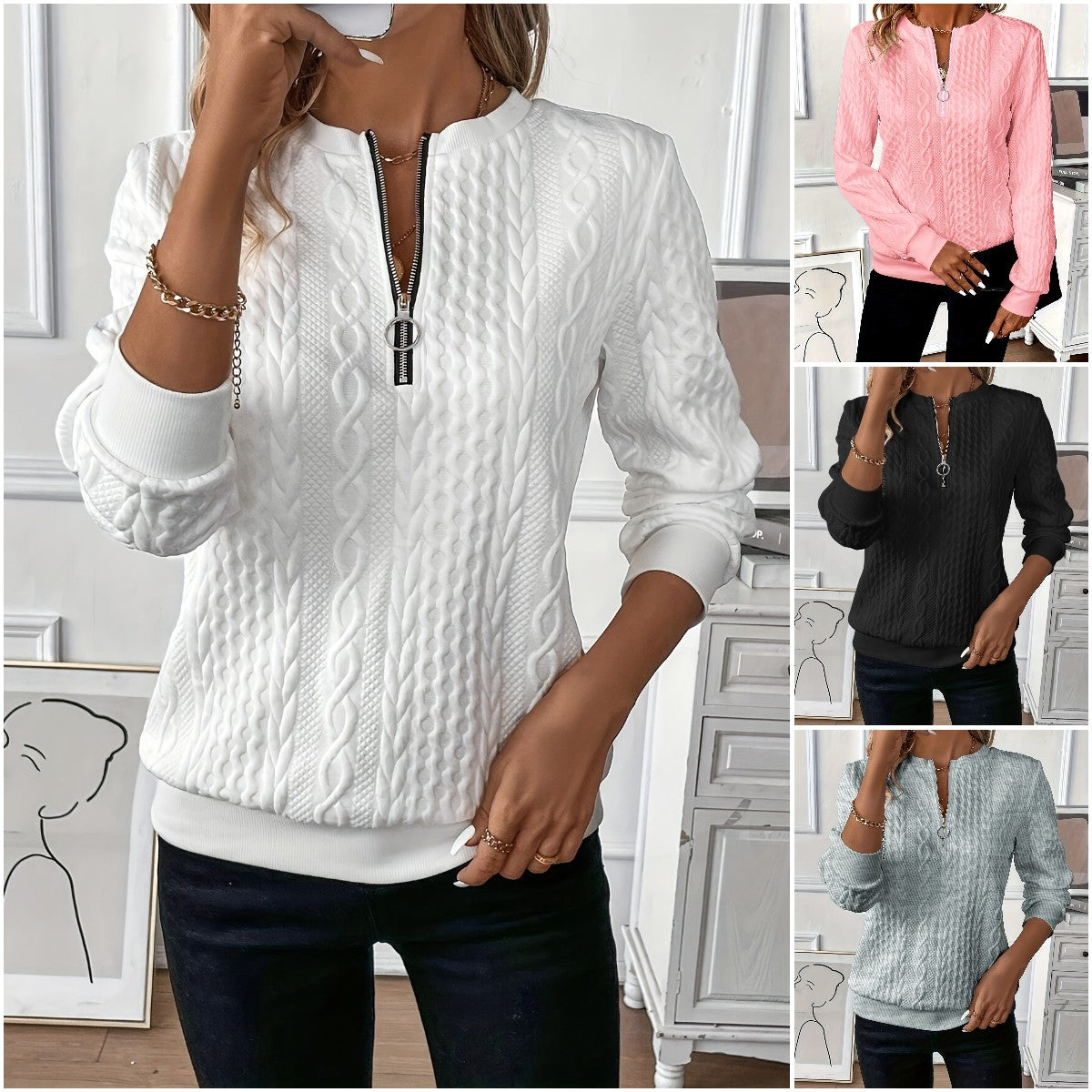 🎀🎀【S-2XL】 Nowy jesienny i zimowy sweter damski zapinany na zamek 3766794