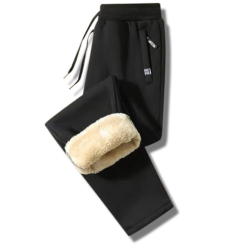 👖【M-5XL】2025 moda zimowa męska zagęszczone ciepłe sportowe spodnie na co dzień z wełny jagnięcej-3822081