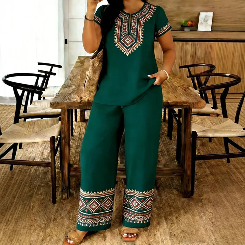 🥼 Compleu de Vară Premium: Bluză cu Decolteu în V și Pantaloni Lejeri – Material Fluid, Efect de Alungire, 6 Culori, S-2XL! ✨☀️