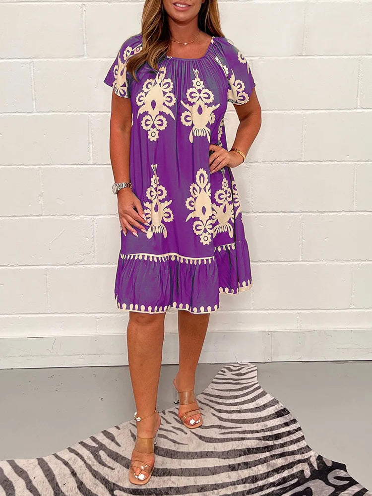 🤩🌹【S-4XL】 Kwadratowa sukienka z geometrycznym wzorem Multi Print-3671522