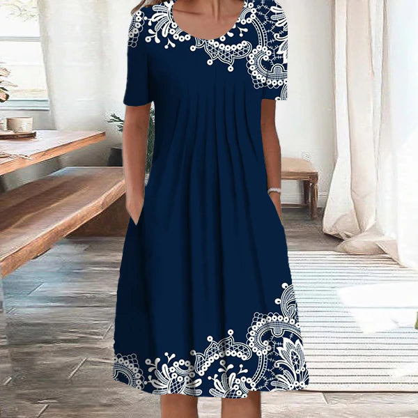 【S-5XL】🌺2024 Modna sukienka z nadrukiem i okrągłym dekoltem-3665760
