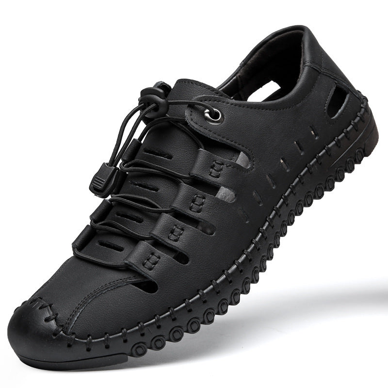 🌟✨【39-44】Męskie oryginalne skórzane buty z odkrytymi palcami, wydrążone, letnie, swobodne, oddychające - modne i stylowe-4022267
