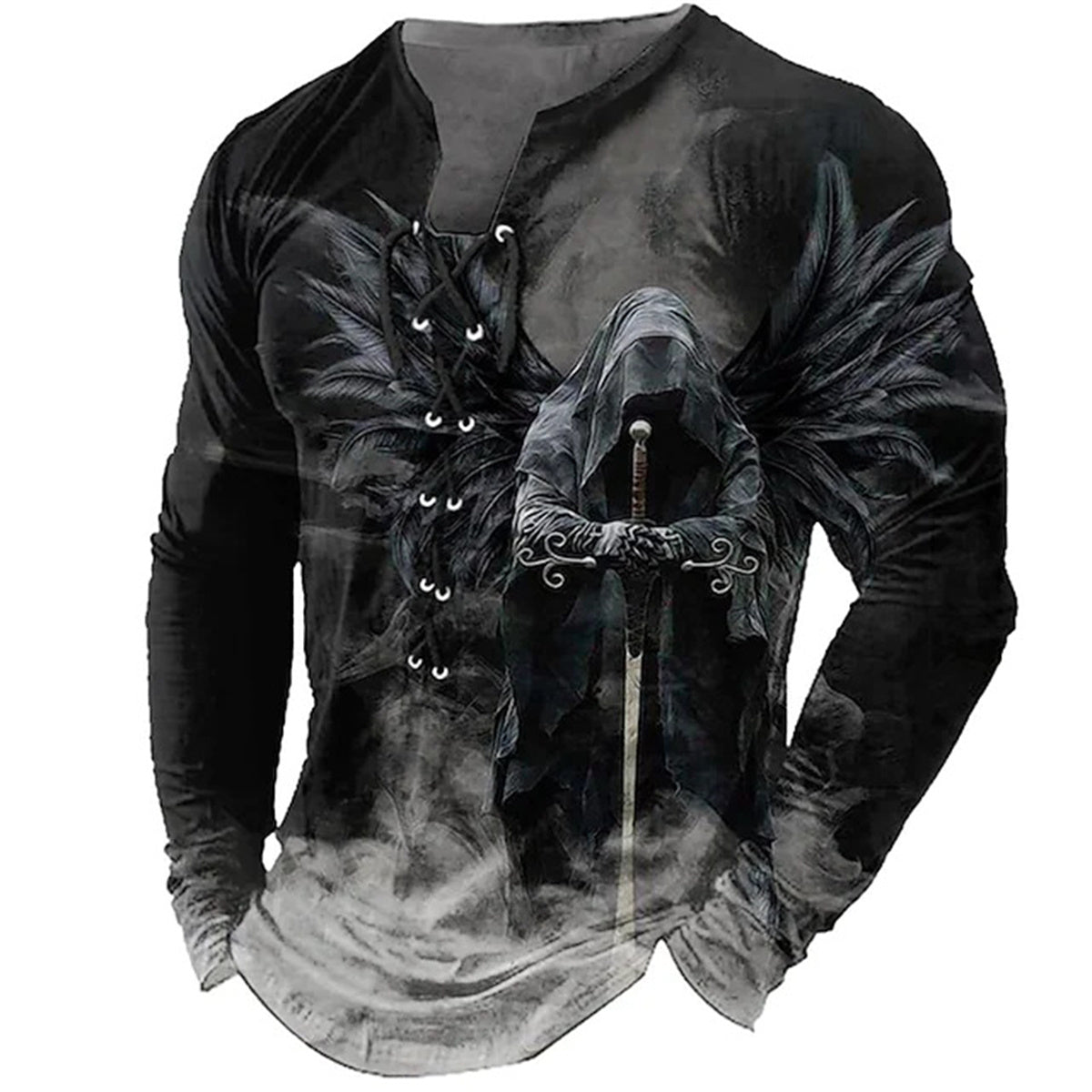 š¦š¦MÄski, swobodny T-shirt z dÅugim rÄkawem i nadrukiem 3D