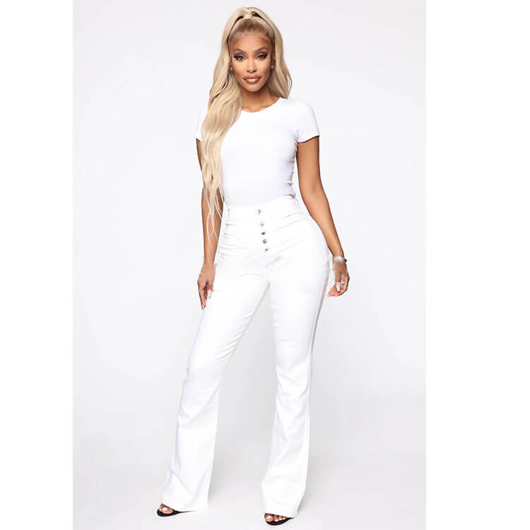 🔥🔥【S-4XL】2024 Modne damskie jeansy rozkloszowane z wysokim stanem-3736580