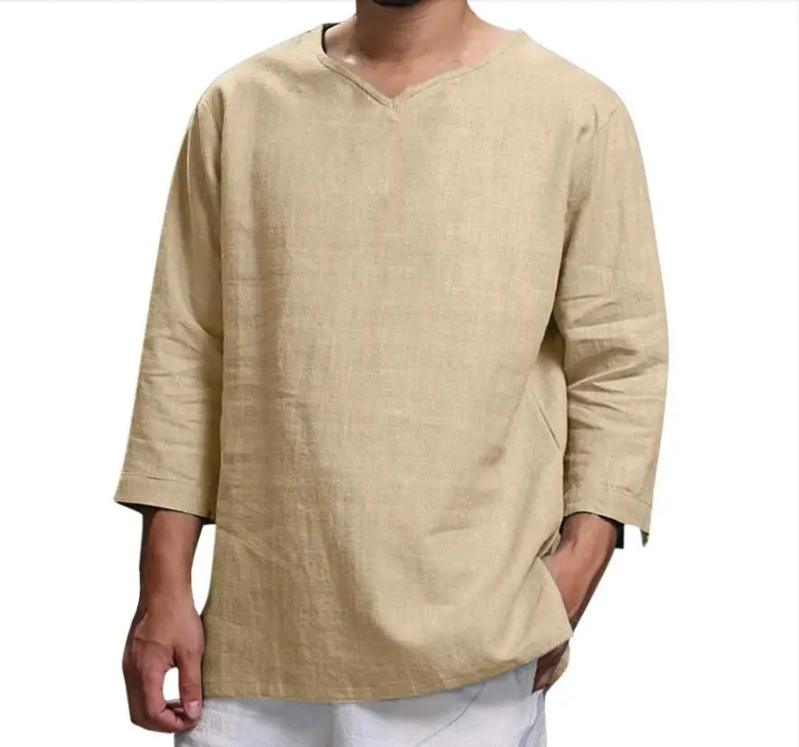 🌿【M-4XL】 Męska oddychająca koszula z bawełny i lnu 3565538