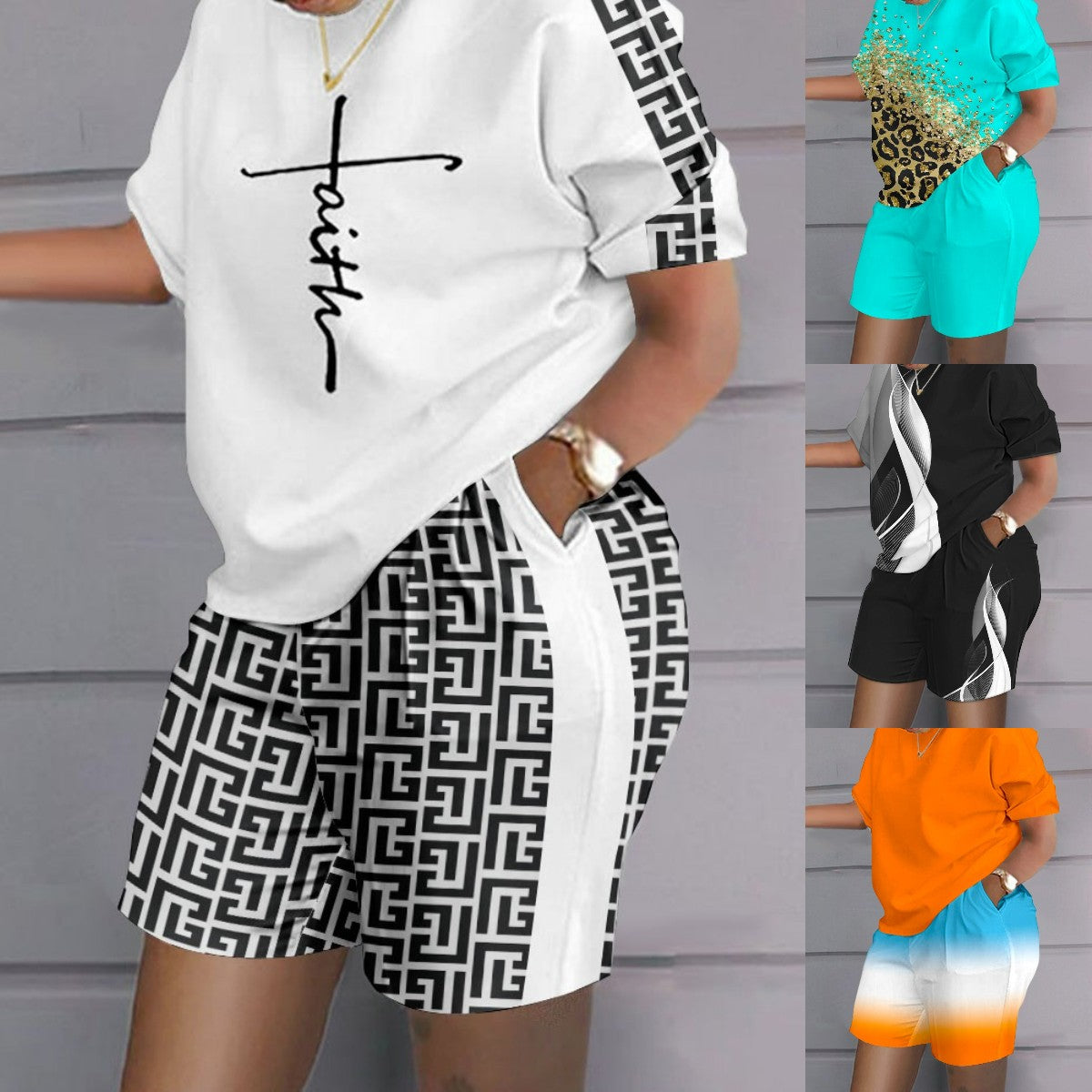 😍 【S-4XL】 Garnitur casual w stylu hip-hopowym (top + spodenki) 3710545