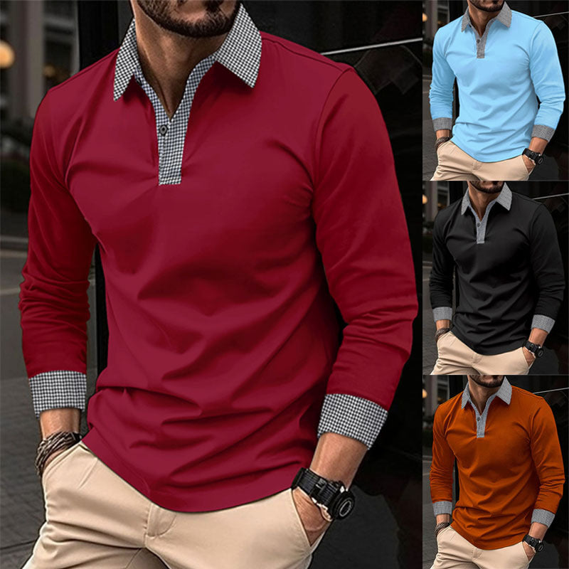 【S-3XL】 Męska koszulka polo z długim rękawem, wiosną i jesienią, z kontrastowym nadrukiem, swobodna koszulka polo-3734921