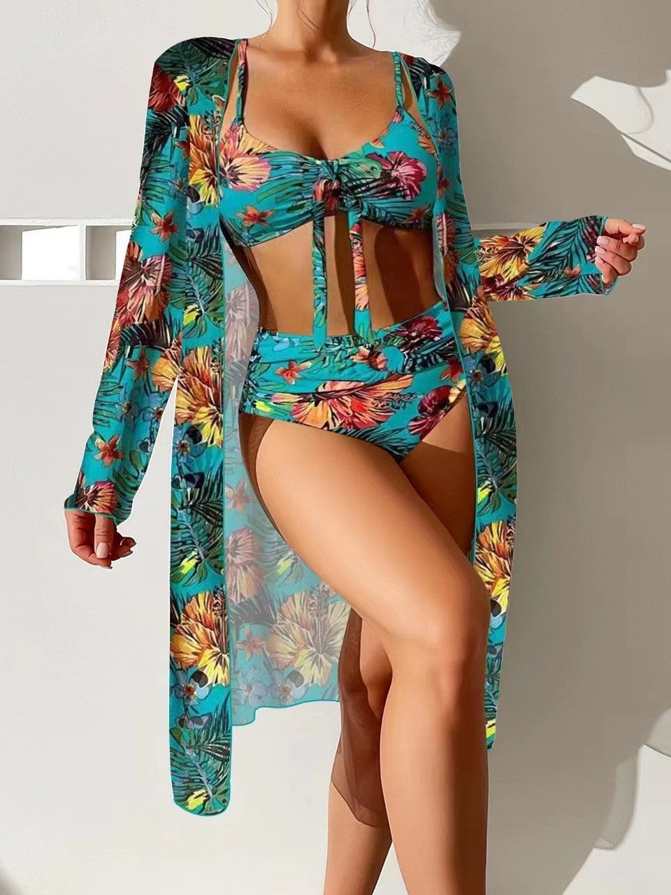 👙☀️【S-2XL】【3-częściowy zestaw】Nowy zestaw strojów kąpielowych 3-częściowy 2025 z modną chustą-3982743