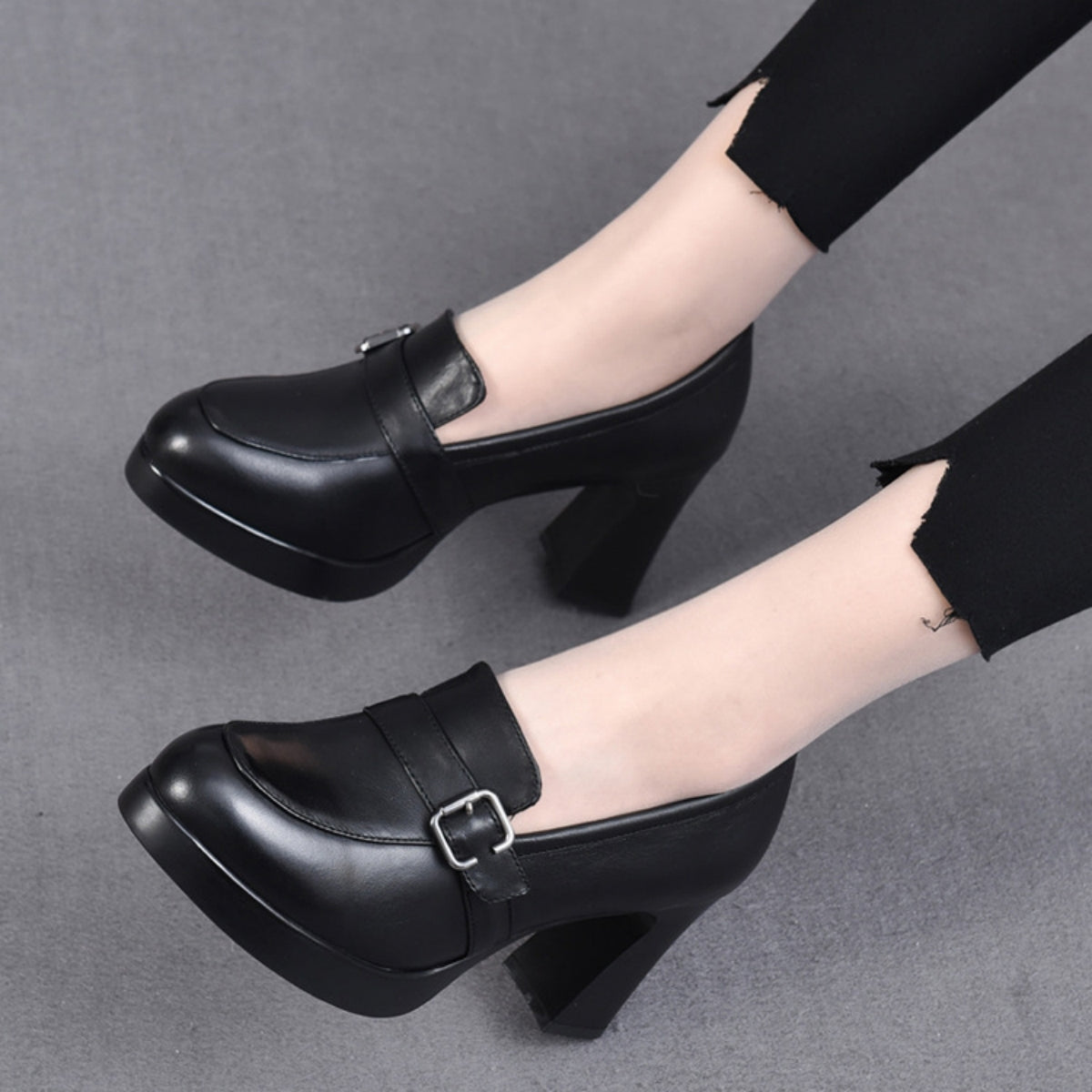👠【35-40】🔥 Hit 2025! 💖Stylowe skórzane buty damskie na wysokim grubym obcasie | Komfort i moda w jednym-4095019