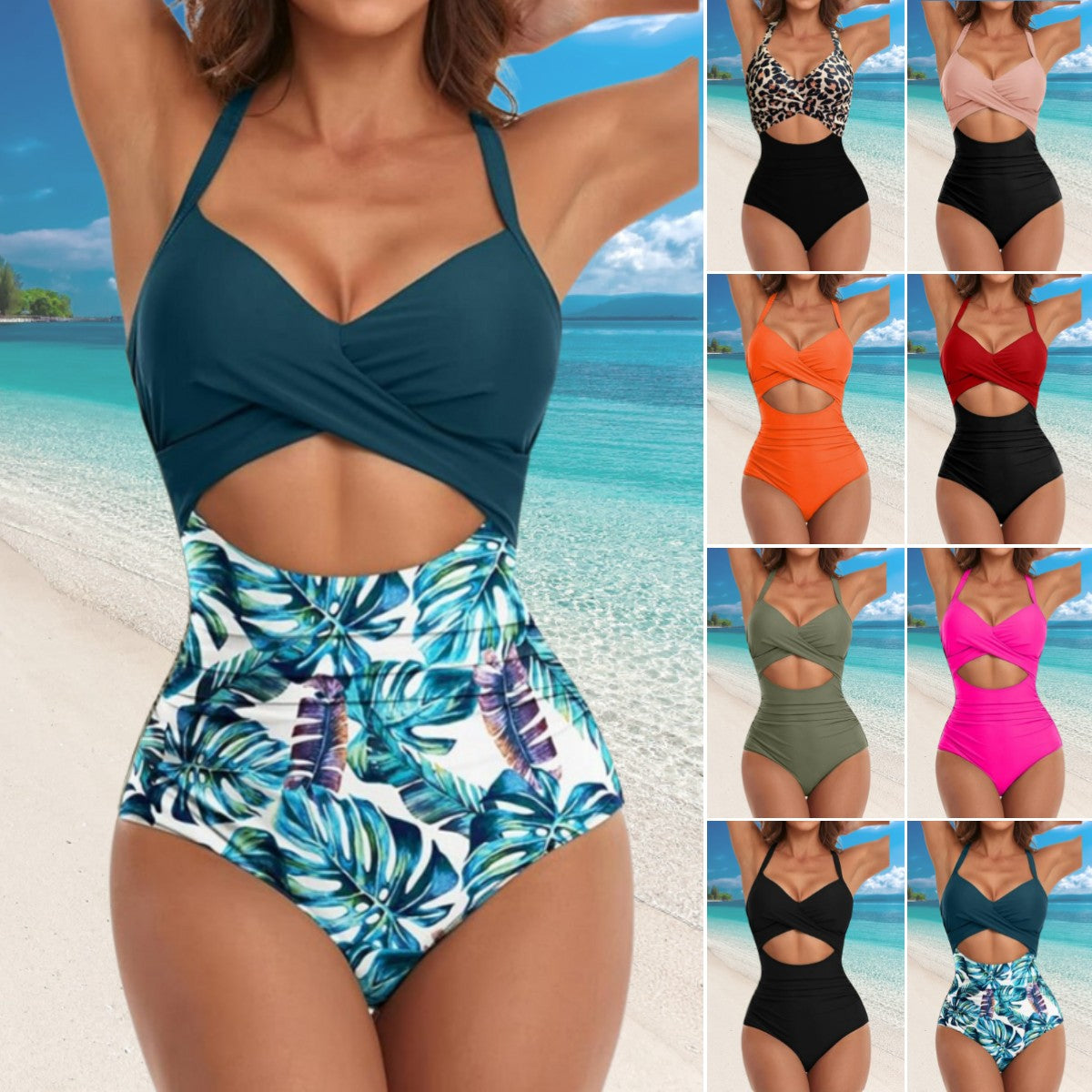 🩱🌴Seksowny wyszczuplający szybkoschnący jednoczęściowy strój kąpielowy-3597616