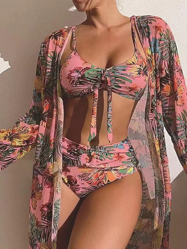 👙☀️【S-2XL】【3-częściowy zestaw】Nowy zestaw strojów kąpielowych 3-częściowy 2025 z modną chustą-3982743