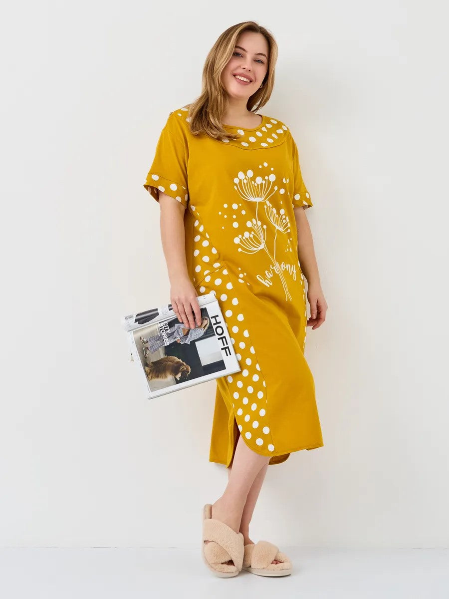 👗【S-5XL】Sukienka bawełniana z krótkim rękawem i okrągłym dekoltem