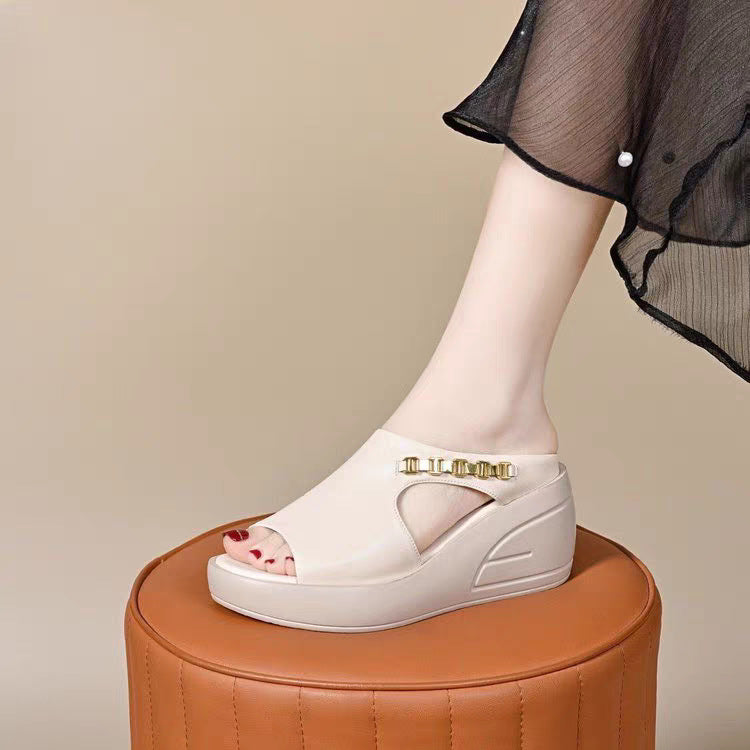 🔥【Ograniczona zniżka 49%】🥿🔥🥿【Kup 1, a 1 dostaniesz gratis】【35-42】Nowe damskie buty ze skóry naturalnej z grubą i miękką podeszwą, lato 2025, rzymskie buty plażowe-4040559