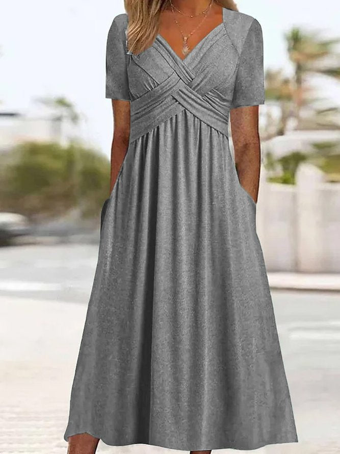 🔥Oferta ograniczona czasowo🔥【S-3XL】Sukienka Pure Color Casual Fashion o średniej długości 3611785